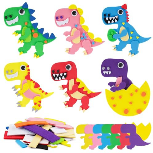 BETESSIN 6pcs Dinosaurier Bastelset Kinder Moosgummi Aufkleber Schaumstoff Sticker Selbstklebend Kreativsets zum Basteln für Jungen Mädchen Geburtstag Kinderparty Dekoration