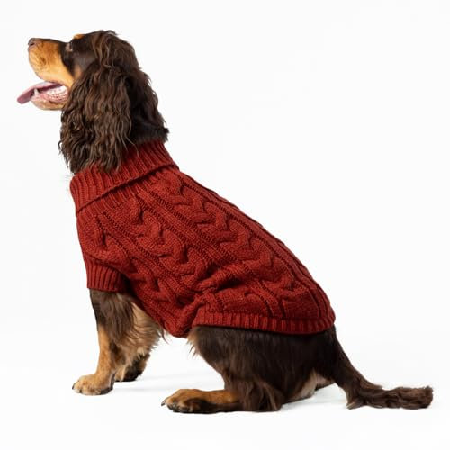 HUGO & HUDSON x Hackett Hundepullover mit Zopfmuster, Rollkragenpullover aus Strick, Ziegelrot, S