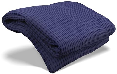 NOAH VERDE Tagesdecke-Waffelpique: Marineblau, 100% Baumwolle, Sofadecke: 120x170 Dunkelblau, leichte Sommer-Decke, Couchdecke, Kuscheldecke Baumwolle, Wohndecke Waffeloptik, Bettüberwurf, Tuch Plaid