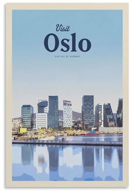 Jdheeh Oslo-Poster im Vintage-Stil, Reiseposter, Leinwand-Kunst-Poster, Wanddekoration, Poster, 20 x 30 cm