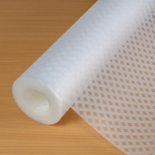 Hersvin Schubladenmatte 44.5cmx500cm Schrankpapier Schubladeneinlage Eva Wasserfest Nicht Klebende Unterlage Teppich für Küchenschränke (Transparent/Gekreuzte Streifen)