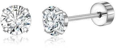 Titan Ohrringe Hypoallergen Damen Herren Mädchen G23 Titan Ohrstecker mit Schraubverschluss Kleine Zirkonia Ohrstecker 8mm Länge 4mm Zirkonia