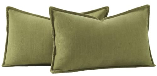 Madizz 2er Set Schlicht Chenille Kissenbezügen Weiche dekorative Kissenbezüge für Sofa Schlafzimmer Kissenhülle Moosgrün 40x60 cm Rechteckig