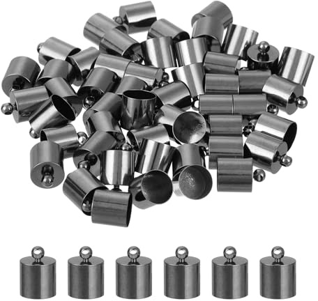QUARKZMAN 50 Stück Lederkordel Endkappen, 10mm OD Säulenfassungen für DIY Herstellung Lederarmbändern Quasten, Metallic Schwarz