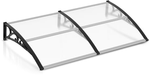 Izrielar Tettoia per Porta d'Ingresso, 100x200 cm, Tettoia per Porta d'Ingresso in Alluminio, Tettoia Trasparente ad Arco con Supporto ABS, Tettoia Trasparente in Policarbonato ad Arco, Resistente