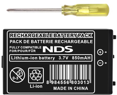 FLSTOR NDS Akku, 850mAh NTR-003 Wiederaufladbarer Lithium-Ionen-Innenakku Compatibel mit Nintendo DS NDS Spielkonsole NTR-001 NTR-003 mit Werkzeug