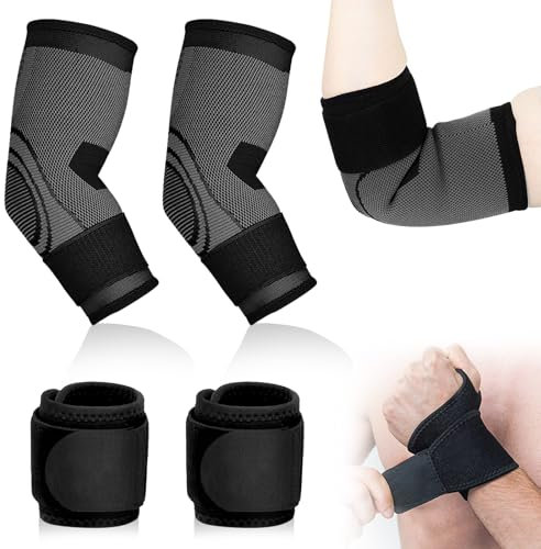 TAIHOBO Lot de 4 Coudiere Tendinite Coude, Coudiere Musculation Respirants pour Coudiere Epicondylite, Manchon de Compression Bras Réglable Hommes, Bande Poignet Musculation Femmes pour Tennis Golf