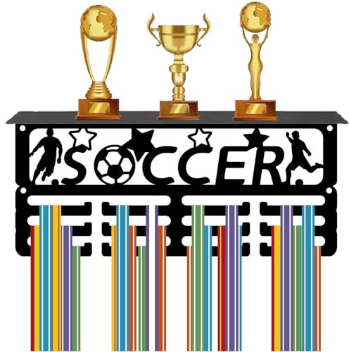 CREATCABIN Medaillen Aufhänger Aufhänger Mit 12 Haken Wandhalterung Für 70+ Medaillen Sport Fußball Medaillen Organizer Regal Für Auszeichnungen 29x13x10cm