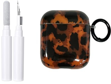 Reownest für AirPods 2nd/1st Generation Hülle mit Reinigungsset Cute Aesthetic Amber Brown Muster Design Stoßfeste Schlüsselbund Abdeckung Soft Kopfhörer Handyhülle für AirPods 2&1 -Braun