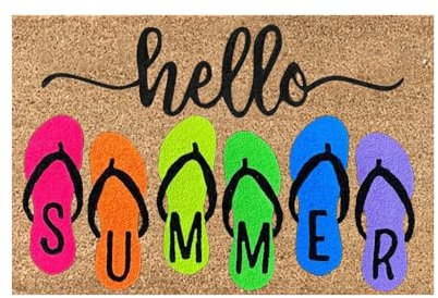 Hello Summer Doormat Welcome Floor Mat Welcome Summer Decorative Door Mat For Indoor Outdoor Bathroom Kitchen Funny Cute Doormat Door Mat Hello Summer Entrance Imitation Doormat IwY425 (A, One Size)