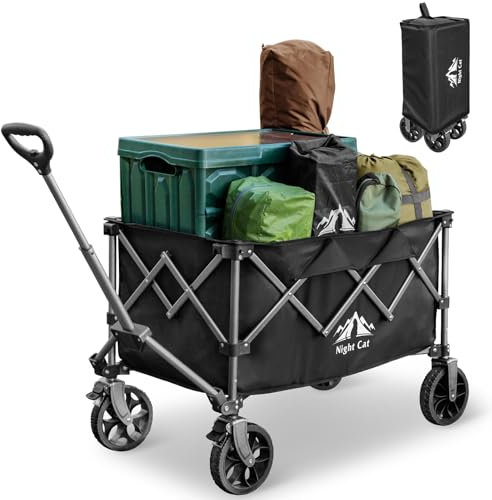 Night Cat Bollerwagen Faltbar Handwagen Klappbar 150L Transportwagen mit Verstellbarem Griff Belastbar bis 100kg für Strand Camping Garden