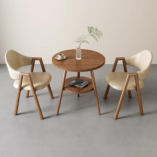 FAXJRU Runder Esstisch mit 2 Stühlen Essgruppen, 2er Set Esszimmerstühle mit küchentisch Esszimmergruppe, Tischgruppe Sitzgruppe für Balkon, Küche, Wohnzimmer,Kunstleder/Tuch Stuhl, Khaki,