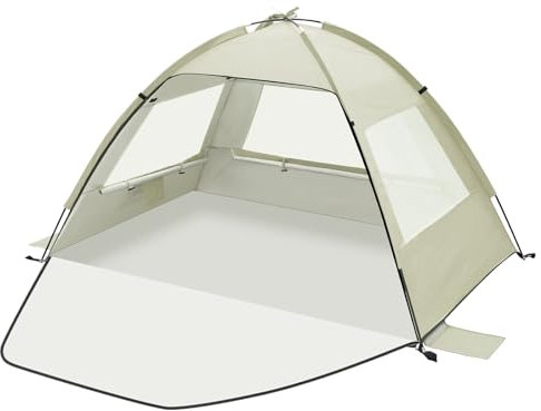 Tienda Playa Portátil Protección UV 50+, Carpa Sol y Viento,Extra Ligera de Montaje Fácil, Campaña para Playa, Camping Familiar y Parque (Kaki, 4 Personas)