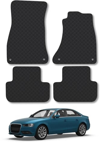 AUDI A4 (2008-2016) [WITH PASSENGER CLIPS] Heavy Duty Thick Rubber Car Mats Accessories Tailored Fit Front Rear Set Compatible Accessory Waterproof Durable Non-Slip 5mm Protection with Clips