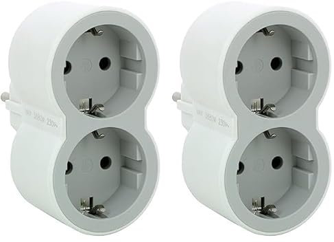 Legrand 694516, Adaptadores 2P+T, 2 Tomas de enchufes/Corriente Frontales, Ladron de enchufes. Color Blanco/Gris Claro (Paquete de 2)