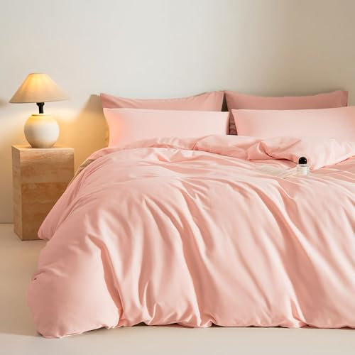 Michorinee Bettwäsche 220x240 3tlg Baumwolle Rosa Kuschelig Weich Bettbezug Set 3 Teilig Uni Einfarbig Modern Baumwollbettwäsche ÖKO-TEX Bettwäsche-Sets mit Kissenbezüge 80x80 cm und Reißverschluss