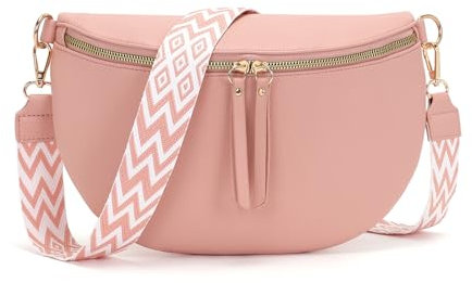 Vezluax 30x20cm Sac Banane Femme Grand Sac Bandoulière Femme Sacs Bandouliere Cuir Vegan Sacoche Élégante Cadeau avec Sangle Large Rose