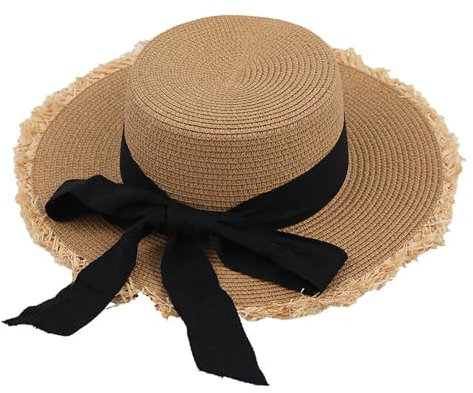 GizellMG Femme Chapeau canotier Vintage 1920 Canotier Baron en Paille Noeud Capeline Solaire Anti UV Casquette élégant