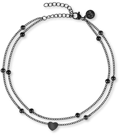 Cavigliera a cuore da donna resistente all'acqua I Cavigliera a più file, regolabile I Gioielli da piede in filigrana in acciaio inox oro - argento - oro rosa, 22 cm - 27 cm, Edelstahl