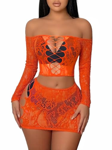 Buitifo Women Lingerie Set BabyDoll Bodysuit Nightwear | 2 Piece Cute Pajamas Set, Mini Top Mesh Dress Bikini Covers Going Out Outifts,skirt and top sets women party