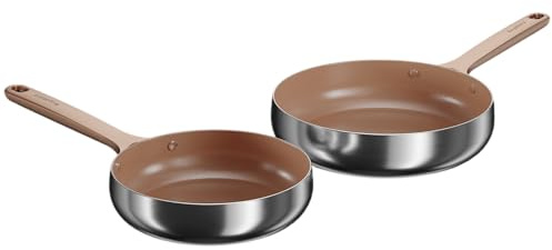 BergHOFF Home Pfannenset - 2-tlg. - Antihaft-Pfanne ohne pfas – beschichtete Pfannen – Edelstahlpfanne – Frying Pan - Universalpfannen für alle Herdarten - rose gold