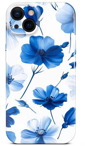 ONEFLOW Flower Cover für iPhone 13 Hülle in Floral Optik, Blumen Designer Case Handy Schutzhülle mit Kameraschutz, Hardcase dünne Handyhülle Blumenmuster, Blau Weiß