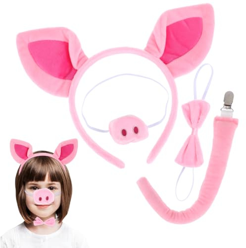 IMIKEYA Chweinchen Zubehoer Warzenschwein Kostüm Set Ohren Nase Bogen | Schweinekostüm Halloween Schweineohren Haarreif Fliege Tierkostüm Accessoires Erwachsene Cosplay Maskerade Kindergeburtstag