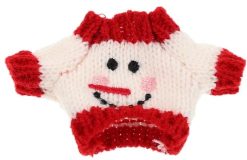 Supvox Puppenpullover für 14 cm Puppen Rot Weiß aus Plüsch | Weiche Haptik, Niedliches Gesichtsmotiv, Wechselkleidung, Für kreative Outfits, Puppenfotografie und Sammlungen