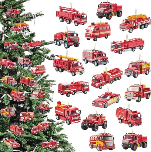 Weihnachtsbaum Anhänger 36 Stück Weihnachtsbaumanhänger Holz Weihnachten Baumschmuck Spielzeugauto Christbaumanhänger Weihnachtsbaumschmuck für Weihnachtsdeko, Geschenkanhänger Kinder (Feuerwehrauto)