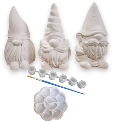 Paint Your Own Pottery Gnome Set, 8.5 cm Decorative Plaster Figurines, 6 Colours with Brush, Arts and Crafts Kit, Ready to Paint Pottery, Gnome Gifts, Gnomes Painting, Handmade, Grooup Activity