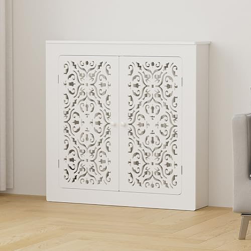 KLWQR Cubre Radiadores Blanco Moderna Cubreradiador para el Hogar con Estante Superior para el Panel de Acceso del Colector de Calefacción por Suelo Radiante con Diseño Hueco(80x90x15cm/31x35x6in)