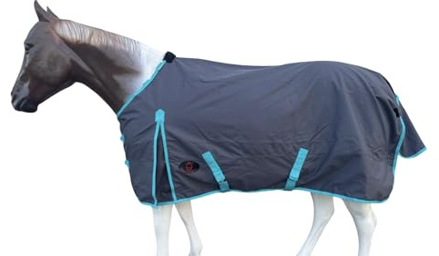 Tech Equestrian Regendecke für Pferde, 1200 Denier (wasserdicht und atmungsaktiv, Pferdedecke, Anthrazit-Türka, 78)