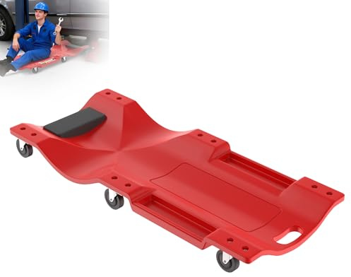 XMTECH KFZ Montagerollbrett Werkstattliege 101,5×45,5×11,5 cm, Kunststoff Montagerollbrett mit Kopfstütze & 6 Rollen, Tragkraft 150 kg, Werkstattliege für Auto, PKW, LKW, Garage, DIY, Werkzeugablagen