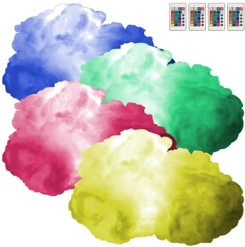 Luminea LED-Wolken-Dekolampe: 4er-Set farbwechselnde DIY-Wolken-Leuchten, RGB-LEDs & Fernbedienu (Leuchte mit Fernbedienung, Wolkenförmige Lampe, 3D)