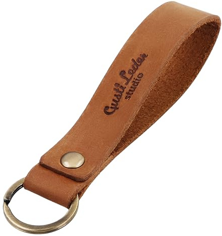 Gusti Schlüsselanhänger Leder - Shelton Schlüsselband Lederanhänger gravierbar Braun Leder