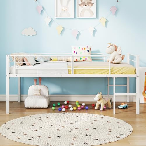 COSTWAY Hochbett 90x200 cm, Kinderbett mit Sicherheitsgeländern & 2 Leitern, Kinderhochbett platzsparend mit Stauraum unter dem Bett, Bettrahmen für Jungen & Mädchen (Weiß)
