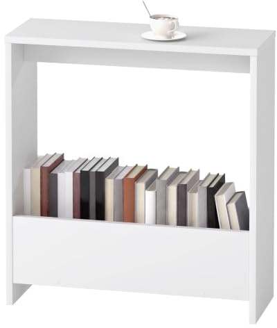 Levede Side Table with Magazine Rack, Wooden Sofa Side Table for Living Room and Office, Bedroom Narrow Storage Cabinet End Table, 55 x 20 x 60cm (White)