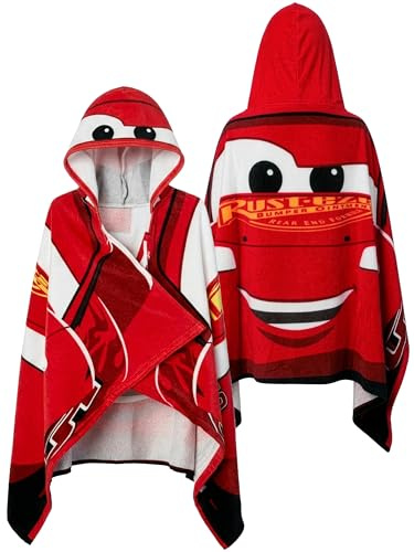 Disney Cars Kapuzenhandtuch Kinder, Lightning McQueen Kinderhandtuch, Tragbares Badeponcho Kinder, Rot One Size