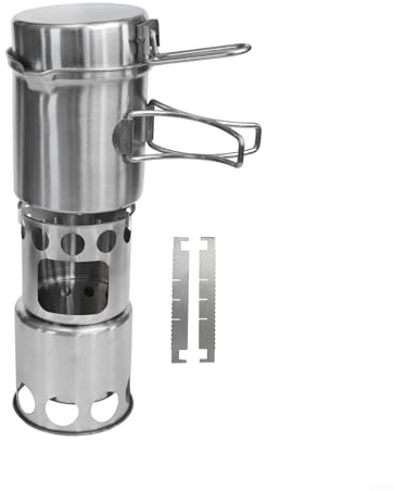 Système de réchaud compact avec batterie de cuisine en acier inoxydable et contrôle de la flamme résistant au vent