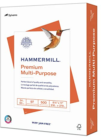 Hammermill Printer Paper, Premium Multipurpose Paper 24 lb, 8.5 x 11-97 Bright, Made in the USA, 105810R - 1 Ream (500 Sheets)