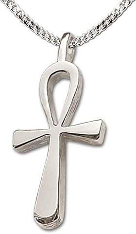 CLEVER SCHMUCK Anch Halskette Anhänger kleines Ägyptisches Kreuz 20 mm Kette Panzer 45 cm Sterling Silber 925 im Schmucketui creme