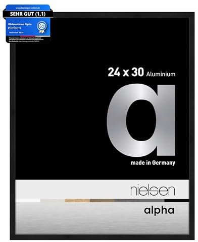 nielsen Bilderrahmen, 24 x 30 cm, Aluminium, Schwarz matt, Rahmen zum Aufhängen im Hoch- & Querformat, Echtglas, Alpha