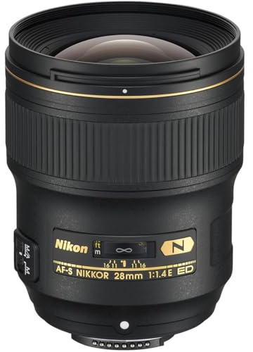 Nikon AF-S Nikkor 28 mm f/1.4E ED Lens - Black | Includes hood, front cap, back cap and soft case for travel, storage and protection