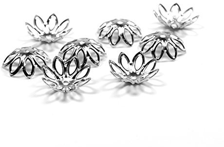 Perlkappen als Blüte in silberfarben platiniert für 14 mm Perlen 30 Stück von Vintageparts, DIY-Schmuck