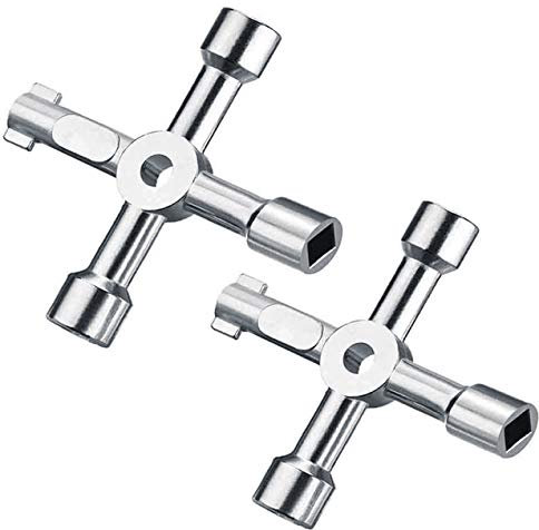 Maveek Lot de 2 clés utilitaires argentées à 4 voies, multifonctions, pour compteur d'eau, gaz, armoire, cadenas à clé