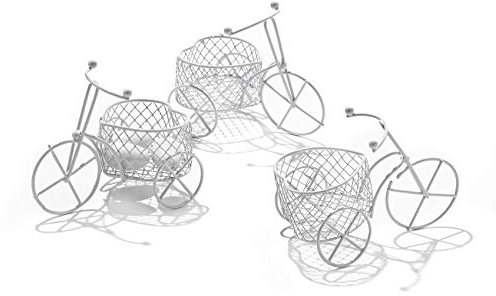 5 Pezzi Bicicletta a tre ruote Cestino Forma Cuore Latta Vernice Bianco-Portaconfetti Bomboniere Segnaposto