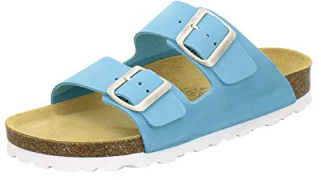 AFS-Schuhe 2100, Bequeme Damen Pantoletten echt Leder, praktische Arbeitsschuhe, Hausschuhe, Handmade in Germany (42 EU, Türkis)