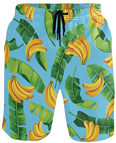 visesunny Herren Badehose Schwimmen Strand Surfen Board Shorts Bademode schnell trocknendes Netzfutter Badeanzüge mit Taschen, Tropische Banane, L