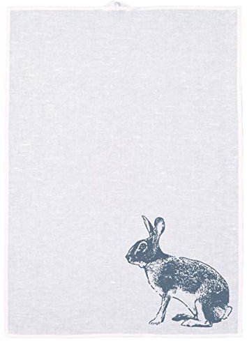Frohstoff - Geschirrtuch, Küchentuch, Trockentuch - Leinen - Hase, Feldhase - Weiß/Blaugrau- 50 x 70cm