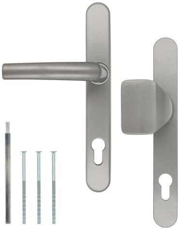 Premium Drückergarnitur DHS 92mm - Schildbreite 32mm, Farbe:Dunkelsilber F9, Griffart:Griff-Knauf